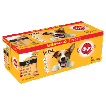 DOTS DONATION - Pedigree | Wet Dog Food | Pouches in Gravy - 40 x 100g Fashion