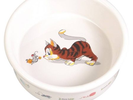 Trixie Ceramic Cat Bowl With Motif White 0.2L 11cm Online now