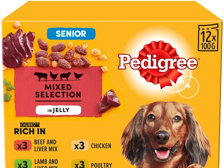 Pedigree | Senior Wet Dog Food Pouches | Variety In Jelly - 12 x 100g Online now