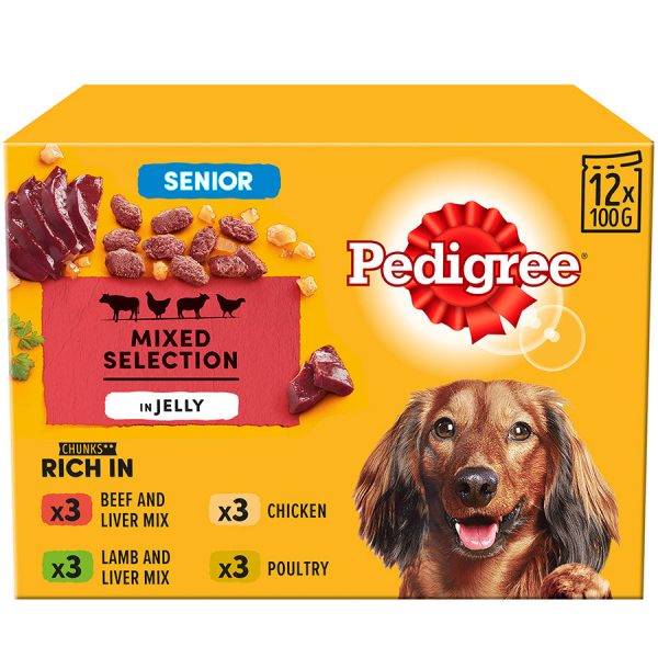 Pedigree | Senior Wet Dog Food Pouches | Variety In Jelly - 12 x 100g Online now