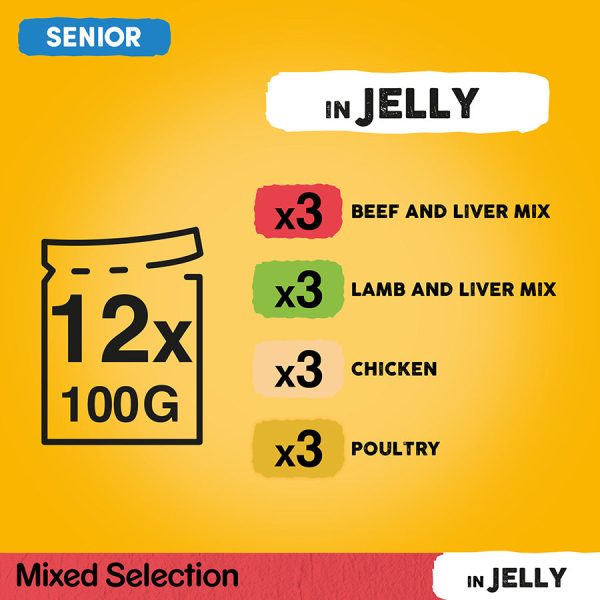 Pedigree | Senior Wet Dog Food Pouches | Variety In Jelly - 12 x 100g Online now