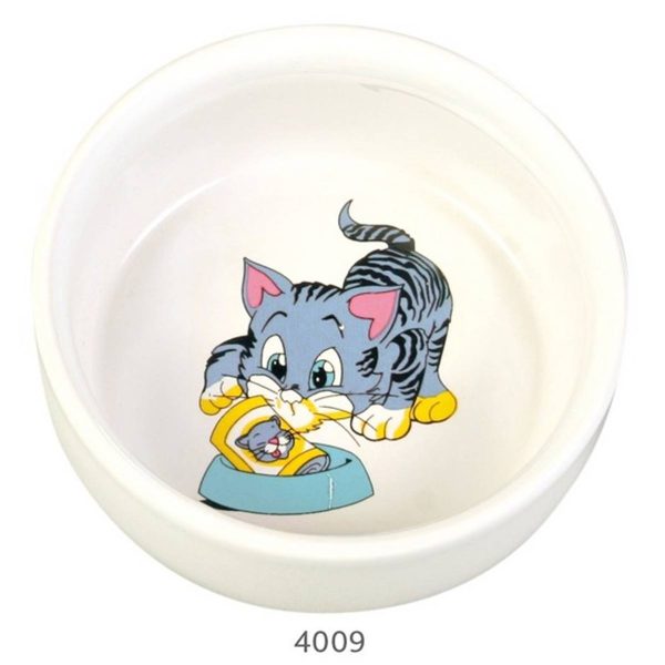 Trixie Ceramic Cat Bowl With Motif White 0.3L 11cm Hot on Sale